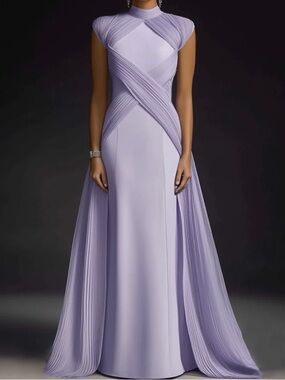 Lilac Pleated Wrap-Detail Evening Gown